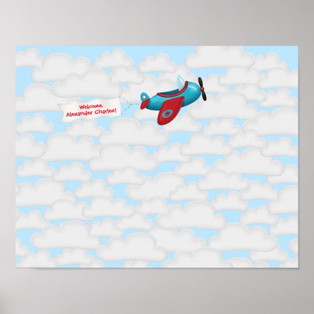 Airplane Baby Shower Guest Book Poster (Front)