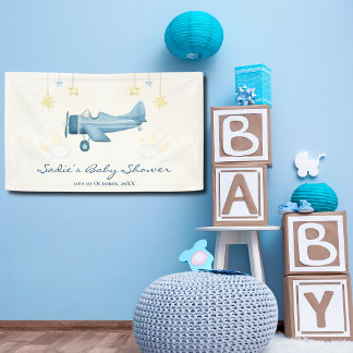 Airplane Baby Shower Whimsical Boy Baby Welcome  Banner