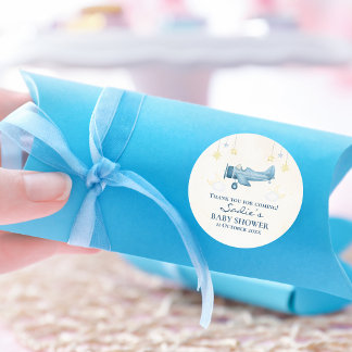 Airplane Baby Shower Whimsical Boy Baby Welcome  Classic Round Sticker