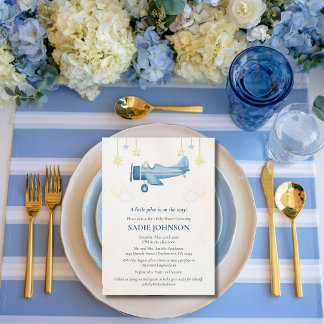 Airplane Baby Shower Whimsical Boy Baby Welcome  Invitation