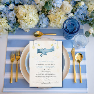 Airplane Baby Shower Whimsical Boy Baby Welcome  Invitation