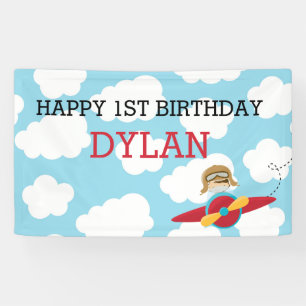 Airplane Backdrop / Banner (Blue & Red with Pilot)