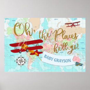 Airplane backdrop poster world map
