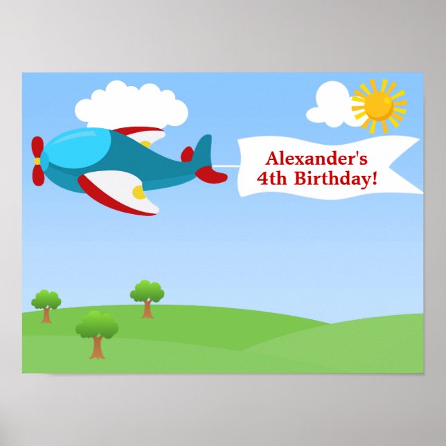 Airplane Banner Boy Birthday Poster (Front)