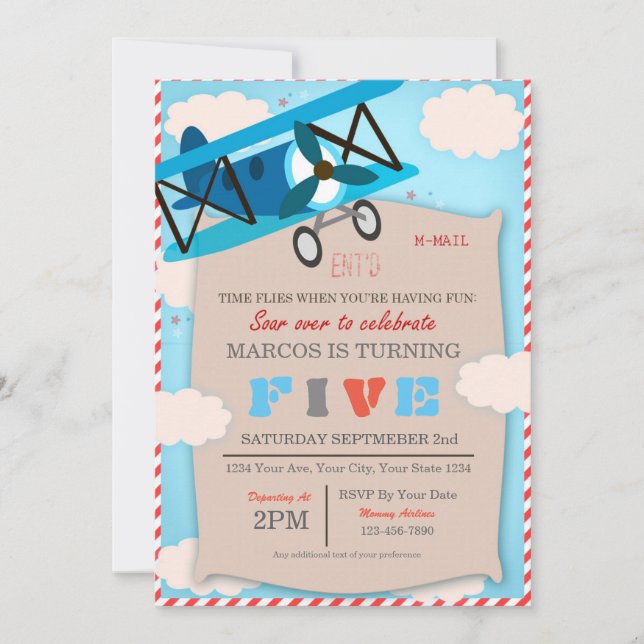 Airplane Birthday Invitation for Pilot Boy (Front)