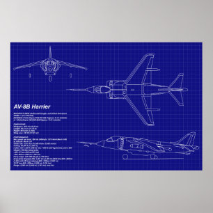 Airplane Blueprints   AV-8B Harrier Poster