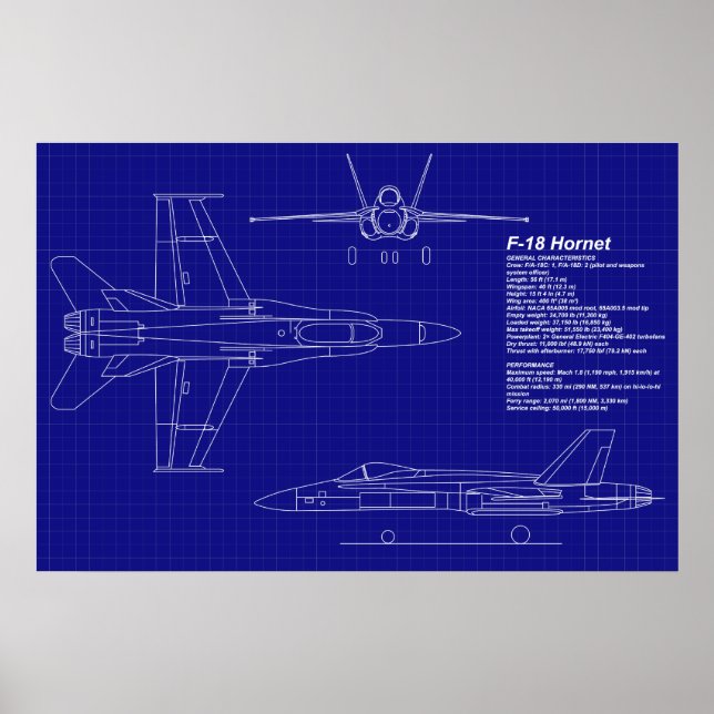 Airplane Blueprints | F-18 Hornet Poster (Front)
