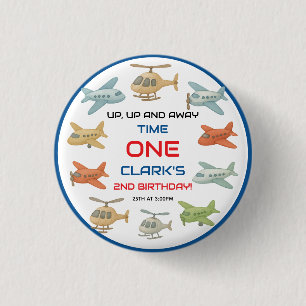 Airplane Boy 1st Birthday   Fun Sky Theme Party 3 Cm Round Badge