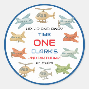 Airplane Boy 1st Birthday Fun Sky Theme Party Classic Round Sticker