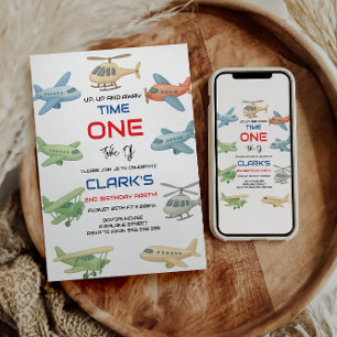 Airplane Boy 1st Birthday Fun Sky Theme Party Invitation