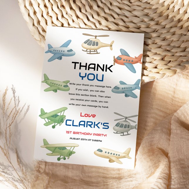 Airplane Boy 1st Birthday | Fun Sky Theme Party Thank You Card (Creator Uploaded)