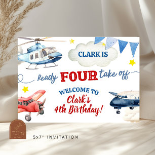 Airplane Boy 4th Birthday Large Banner