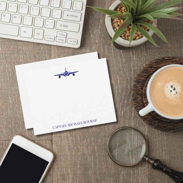 Airplane Captain Pilot Aviator Modern Blue Custom  Card (Creator Uploaded)