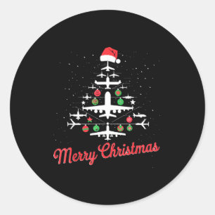 Airplane Christmas Tree Cute Airplane Xmas Holiday Classic Round Sticker