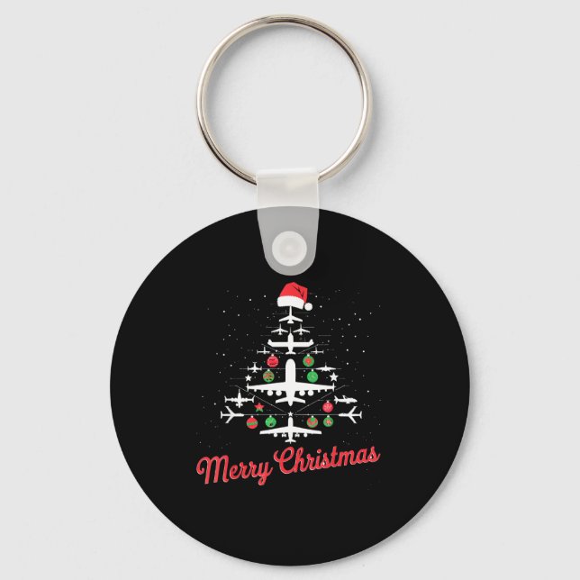 Airplane Christmas Tree Cute Airplane Xmas Holiday Key Ring (Front)
