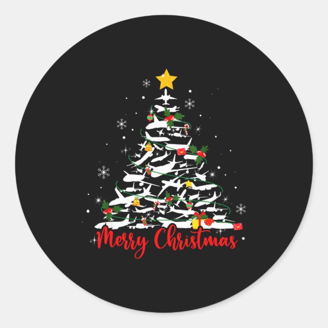 Airplane Christmas Tree Most Likely Lot Merry Chri Classic Round Sticker (Front)