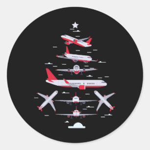 Airplane Christmas Tree Pilot Merry Christmas Xmas Classic Round Sticker