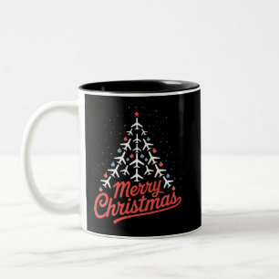 Airplane Christmas Tree Pilot Two-Tone Coffee Mug
