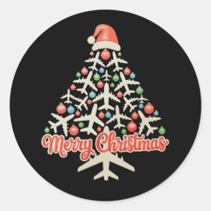 Airplane Christmas Tree Pilot Xmas Holiday Family Classic Round Sticker
