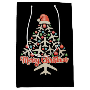 Airplane Christmas Tree Pilot Xmas Holiday Family Medium Gift Bag