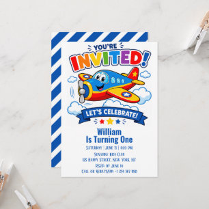 Airplane Cute Pilot Plane Party Boy 1st Birthday  Invitation