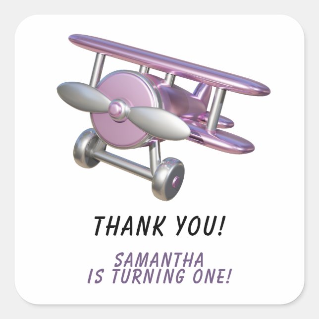 Airplane First Birthday Thank you Square Sticker (Front)