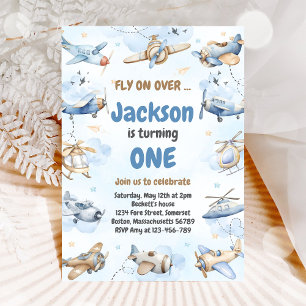 Airplane Fly On Over Boy Birthday Invitation
