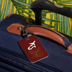 Airplane (front side), World Map (back) dark-red Luggage Tag