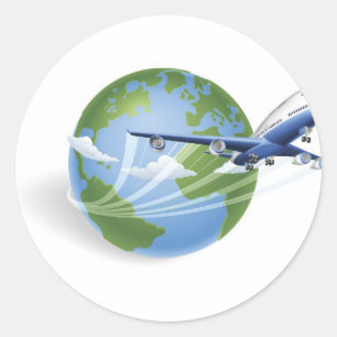 Airplane globe concept classic round sticker
