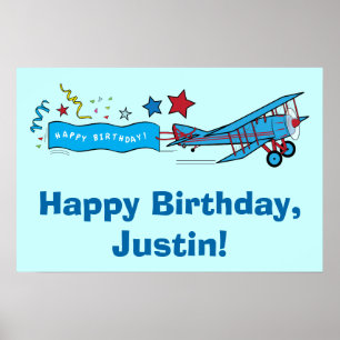 Airplane Happy Birthday Name Customizable Poster