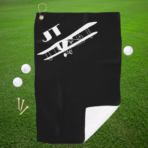 Airplane Initials Black White Simple Cool Aviation Golf Towel