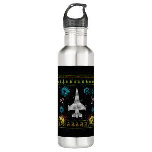 Airplane Jet Pilot Christmas Sweater Shirt 710 Ml Water Bottle