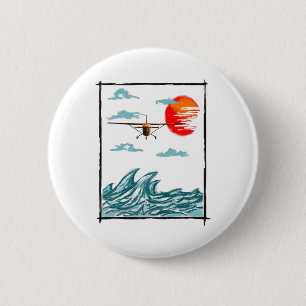 Airplane Lover Present Airplane Over Waves 6 Cm Round Badge
