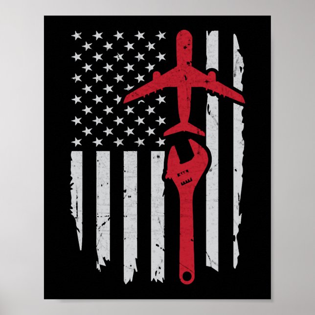 Airplane Mechanic Apparel Aircraft American Flag Poster (Front)