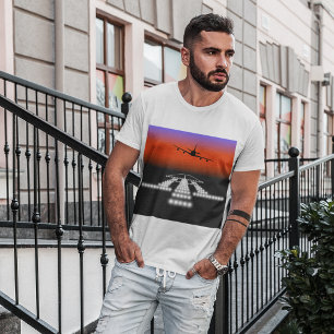 Airplane Night Landing On A Runway T-Shirt