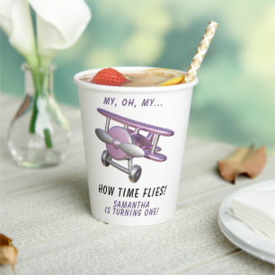 Airplane Oh My Time Flies Travel First Birthday Paper Cups
