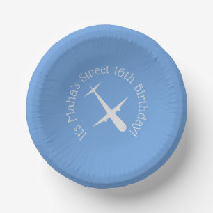 Airplane on Blue Personalized Paper Plate