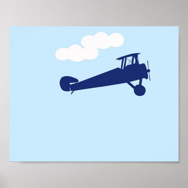 Airplane on plain pastel blue background. poster (Front)