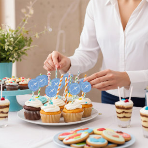 Airplane on Sky Blue Personalized Birthday Classic Round Sticker