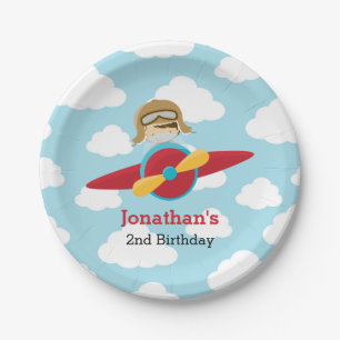 Airplane Paper Plates - Pilot Boy Birthday Baby