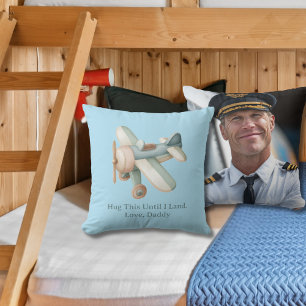 Airplane Photo "Hug This Until I Land" Baby Boy Cushion