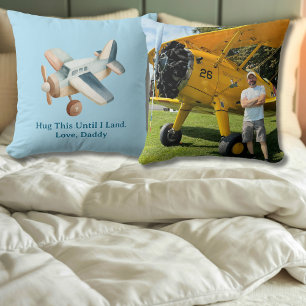 Airplane Photo Hug This Until I Land Cute Blue Boy Cushion