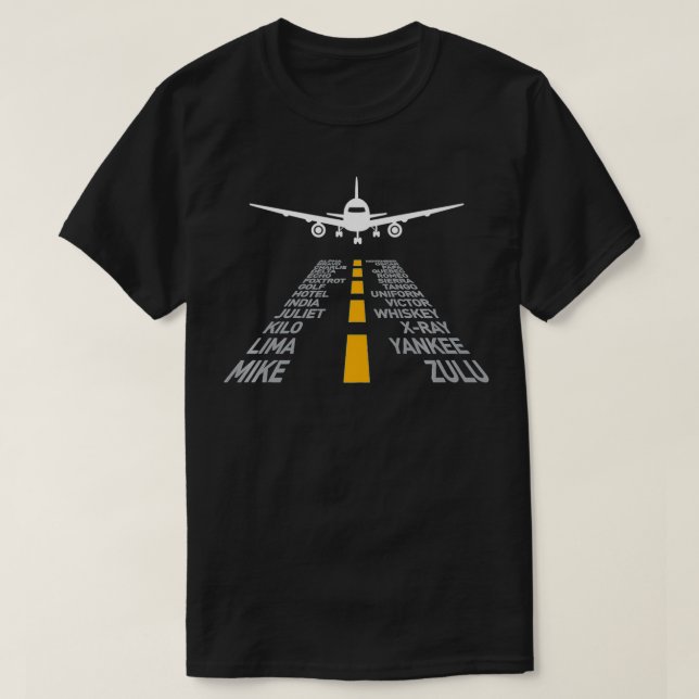 Airplane Pilot Gifts Airport Runway Phonetic Alpha T-Shirt (Design Front)