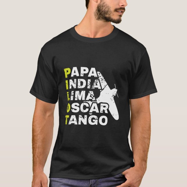 Airplane Pilot Phonetic Alphabet Papa India Lima O T-Shirt (Front)