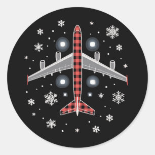Airplane Plaid Christmas Pilot Classic Round Sticker