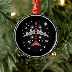 Airplane Plaid Christmas Pilot Metal Tree Decoration