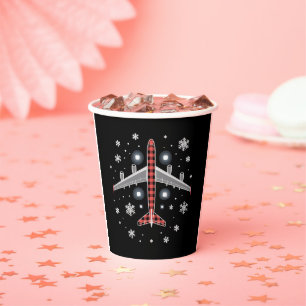 Airplane Plaid Christmas Pilot Paper Cups