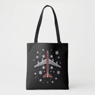 Airplane Plaid Christmas Pilot Tote Bag