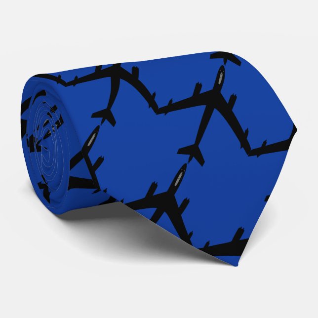 Airplane silhouettes on navy blue background tie (Rolled)