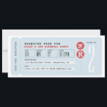Airplane ticket boarding pass kids birthday party invitation<br><div class="desc">Ready for takeoff! This airline ticket shape and themed invitation is perfect for your little airplane enthusiast's party. With light blue stripes,  red and black text,  a spot for custom age and initial,  this sets the tone for a fun birthday celebration.</div>